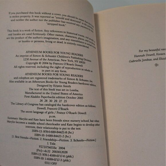 The Secret Language of Girls by Frances O'Roark Dowell 2004 Paperback Juvenile - Picture 5 of 5